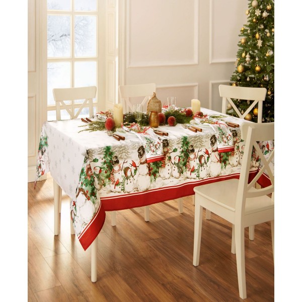 Snowman Winterland Holiday Snowflake Rectangle Tablecloth 60