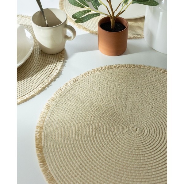 Fringed Round Placemat, Set of 4