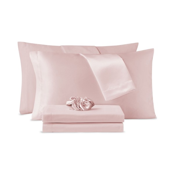 Microfiber 5-Pc. Sheet Set with Satin Pillowcases and Satin Hair-Tie, Twin