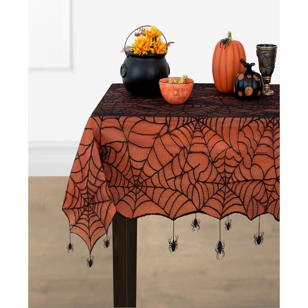 Crawling Halloween Spider Lace Lined Tablecloth - 60