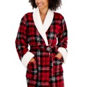Women's 3/4 Sleeve Plaid Self-Tie Robe