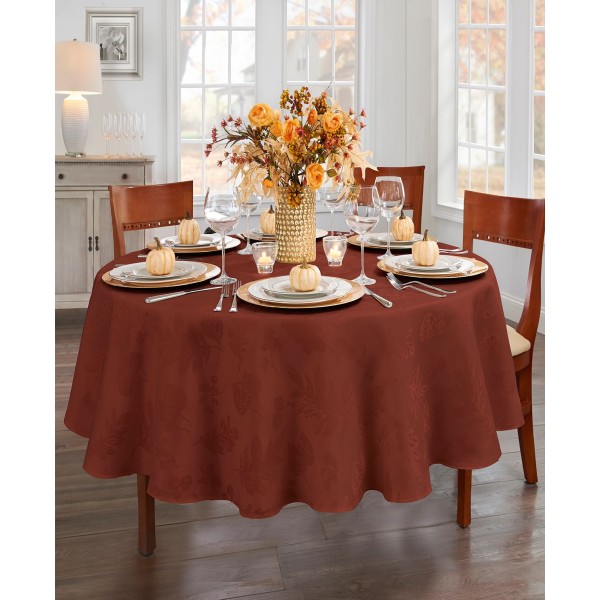 Elegant Woven Leaves Jacquard Damask Tablecloth, 70