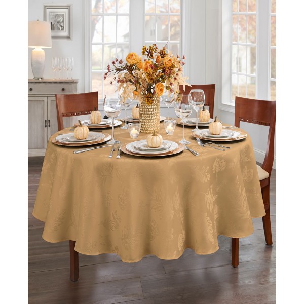 Elegant Woven Leaves Jacquard Damask Tablecloth, 70