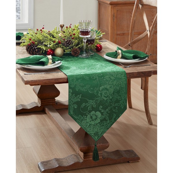  Poinsettia Jacquard Holiday Table Runner