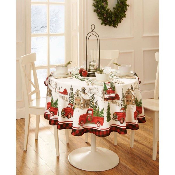 Vintage Christmas Tree Farm Holiday Round Tablecloth 70