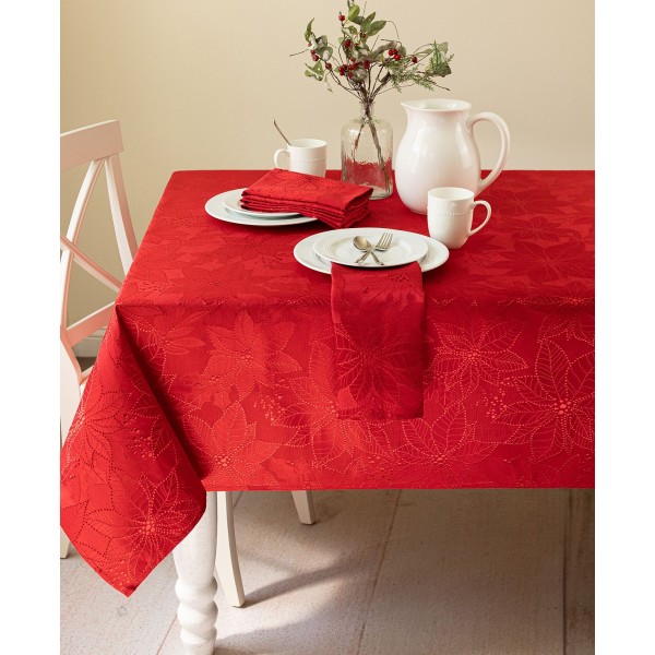 Poinsettia Palace Raised Jacquard Tablecloth, 60