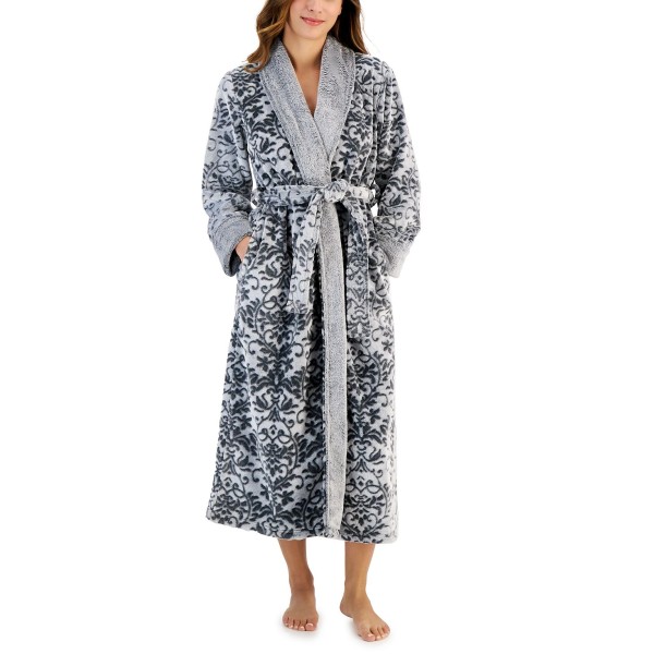 Women's Plush Floral Scroll Wrap Robe
