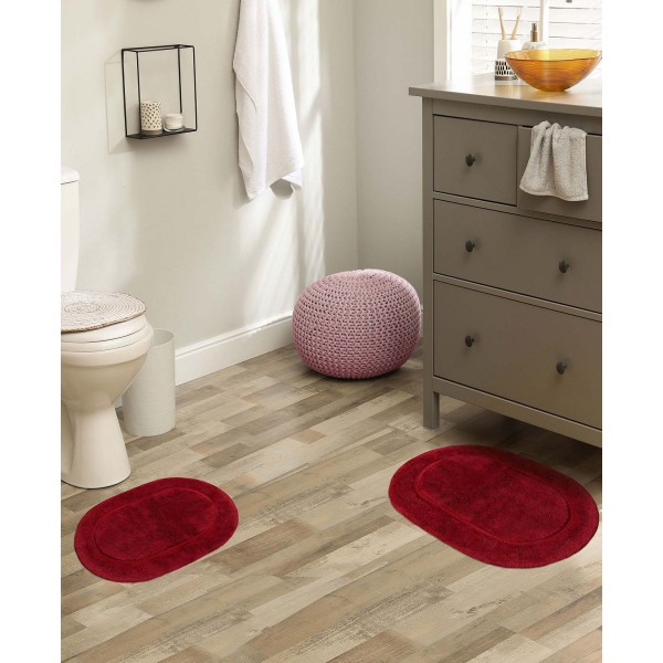 Oval Solid Non-Skid Washable Cotton 2 Piece Bath Rug Set