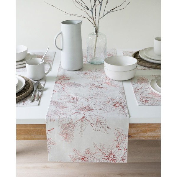 Glistening Poinsettias Metallic Table Runner, 13